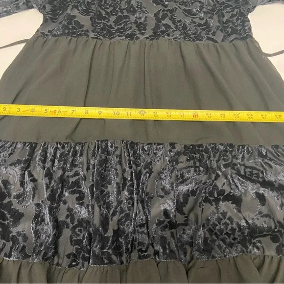 Velvet Burn Out Black/Blue Chiffon Tiered Midi Dress W/Slip Sheer Oversized L - Picture 14 of 17